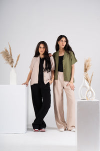 Olive Half Sleeves Linen Shirt