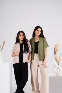 Beige Half Sleeves Linen Shirt