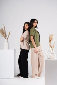 Beige Half Sleeves Linen Shirt