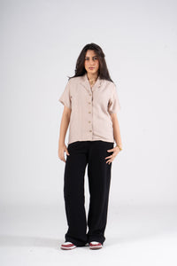 Beige Half Sleeves Linen Shirt