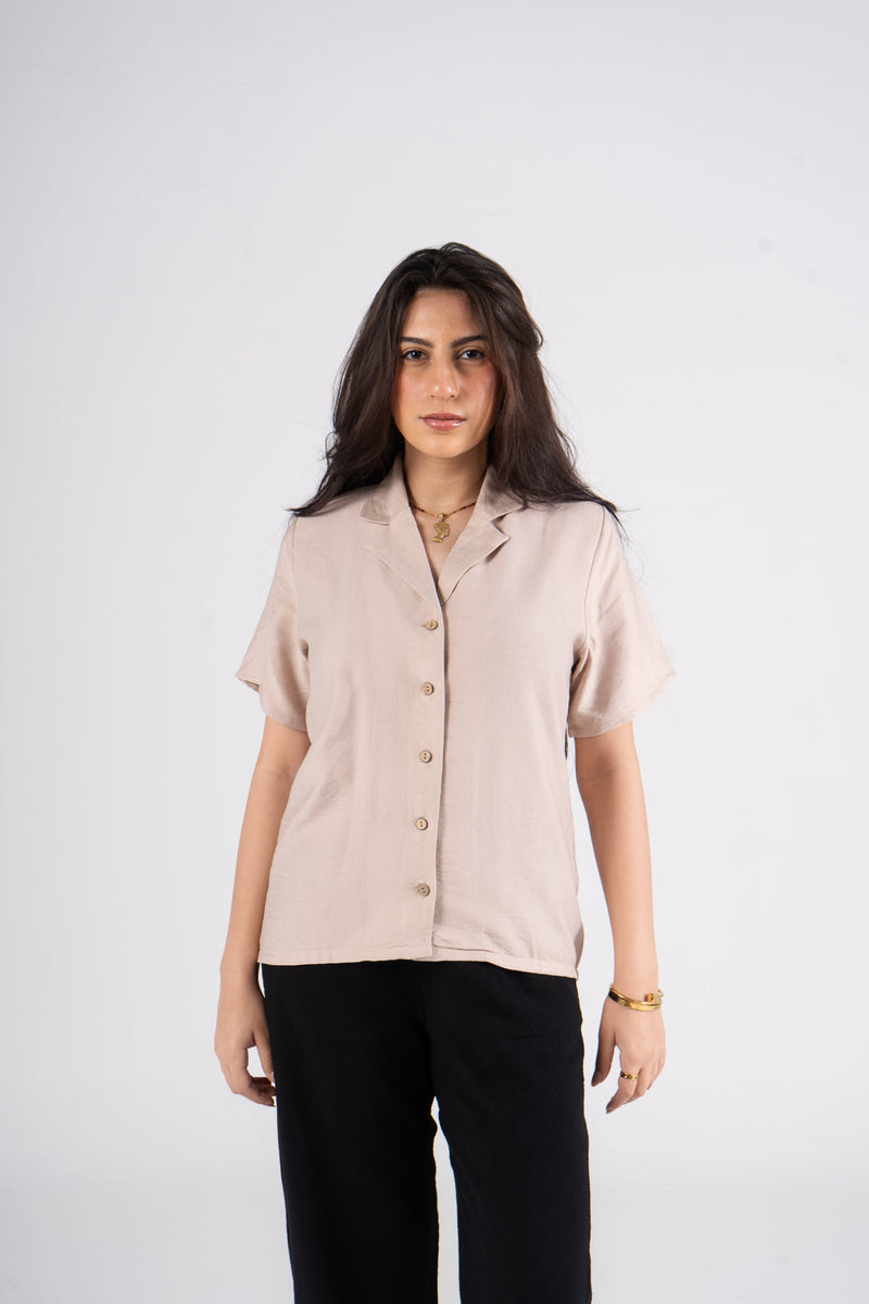 Beige Half Sleeves Linen Shirt