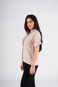 Beige Half Sleeves Linen Shirt