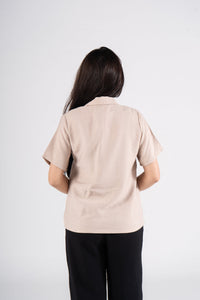 Beige Half Sleeves Linen Shirt