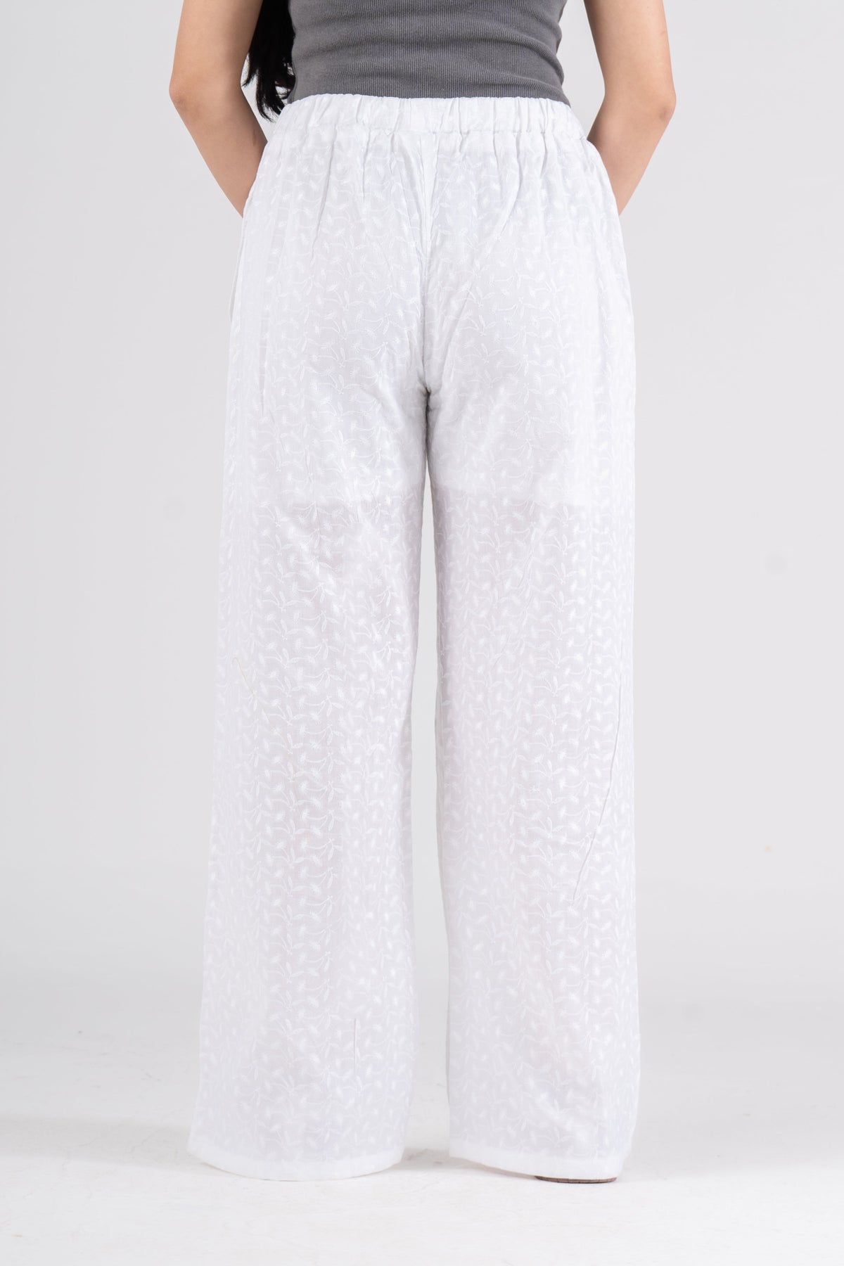 Wide Leg Eyelet Pants with Side Buttons