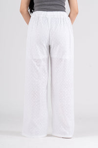 Wide Leg Eyelet Pants with Side Buttons