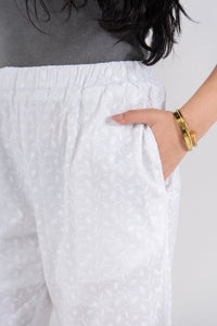 Wide Leg Eyelet Pants with Side Buttons