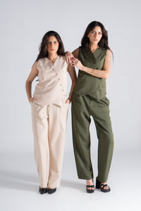 Olive Vest Suit - Cross Button