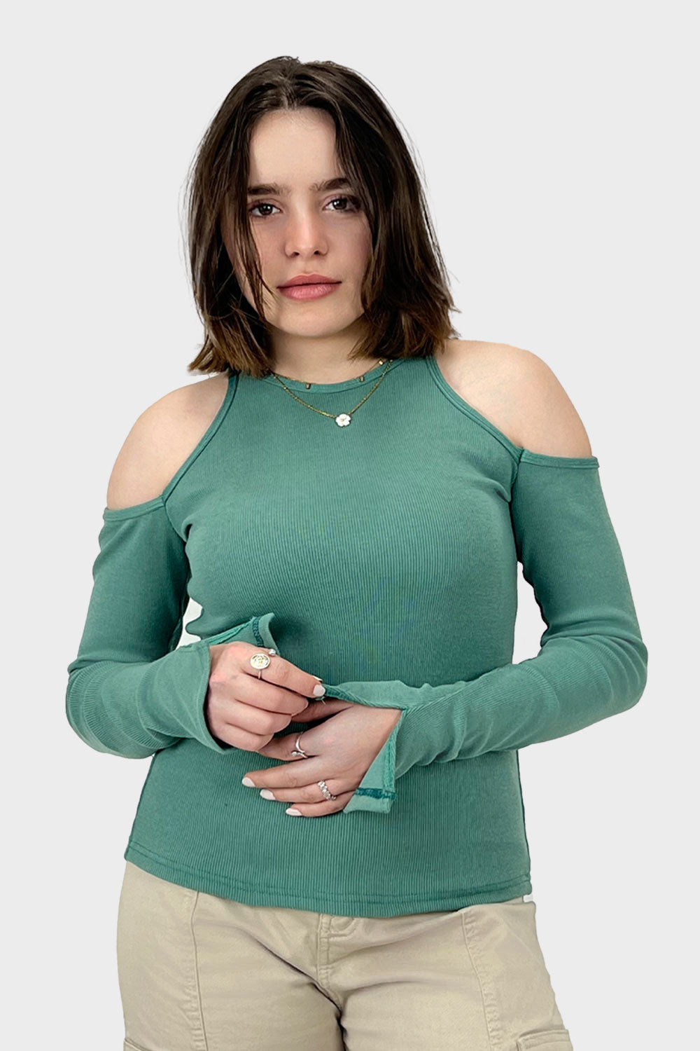 Mint Slit Shoulder Top