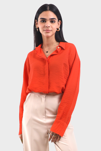 Orange Oversized Linen Shirt