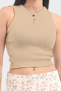 Tan Ribbed Cropped Tank Top