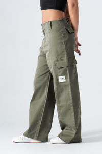 Olive Wide Leg Cargo Pants