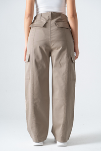 Beige Wide Leg Cargo Pants