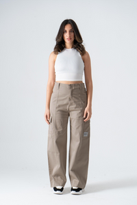 Beige Wide Leg Cargo Pants