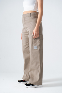 Beige Wide Leg Cargo Pants
