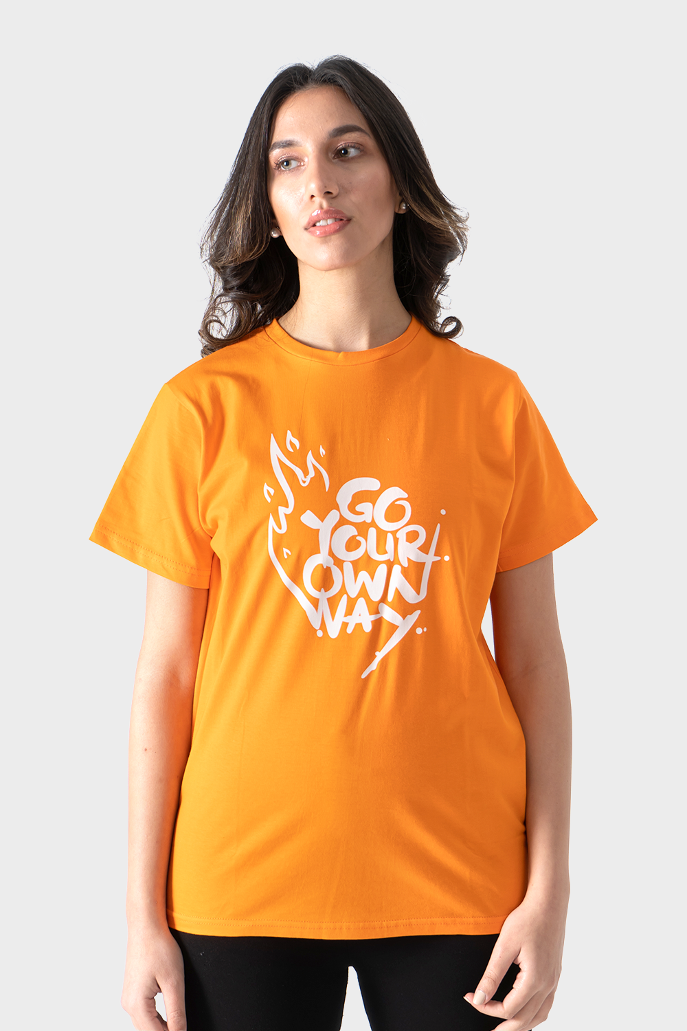 Orange Front Printed Short Sleeve T-Shirt