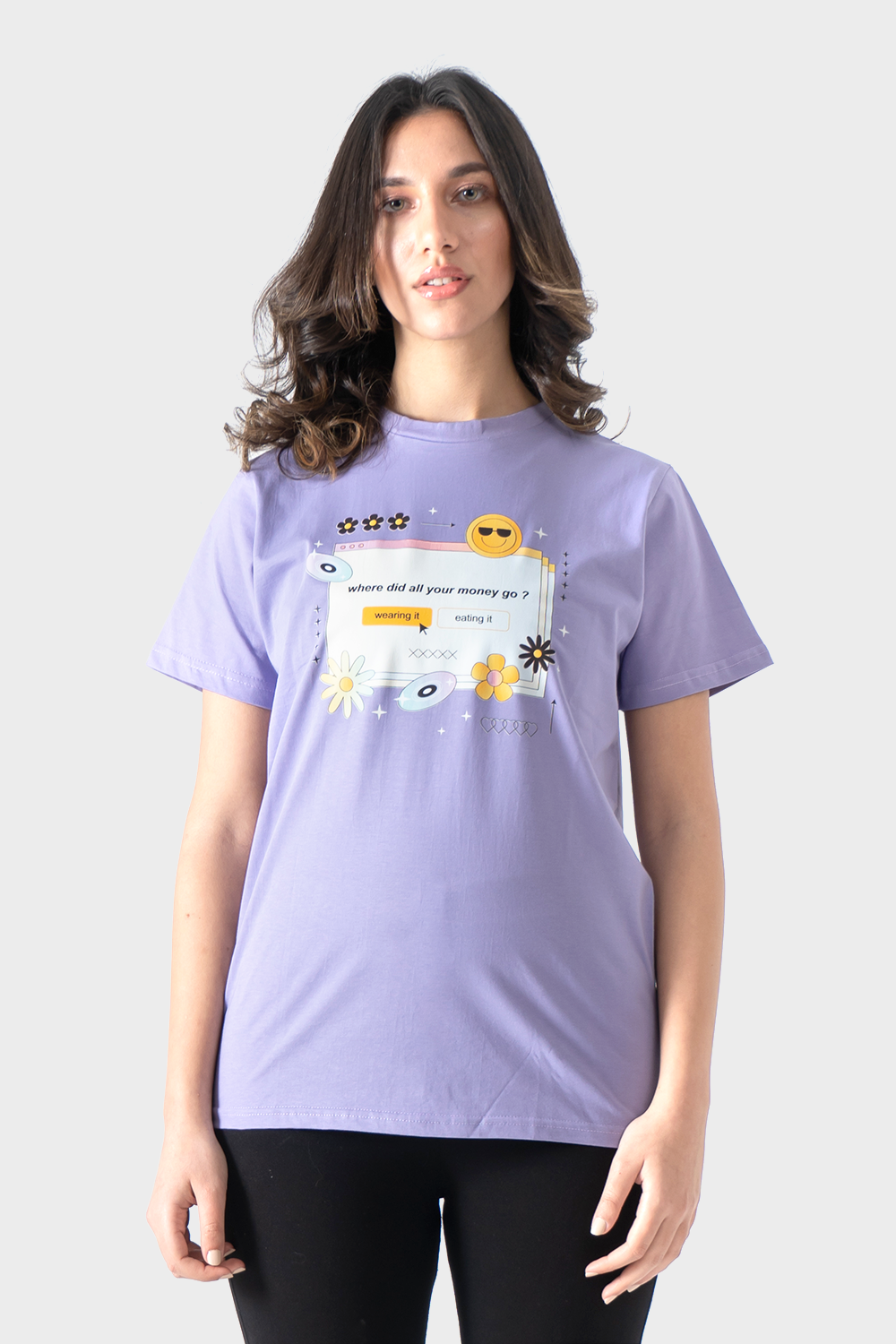 Lavender Front Printed Short Sleeves T-Shirt