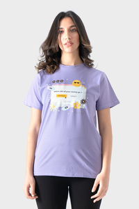 Lavender Front Printed Short Sleeves T-Shirt