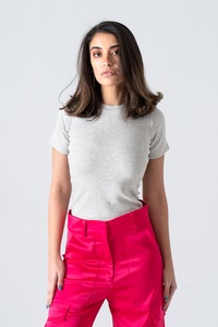 Light Gray Short Sleeve Ribbed Top