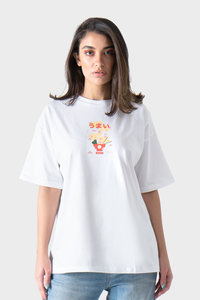 White Noodles Printed Oversized T-Shirt